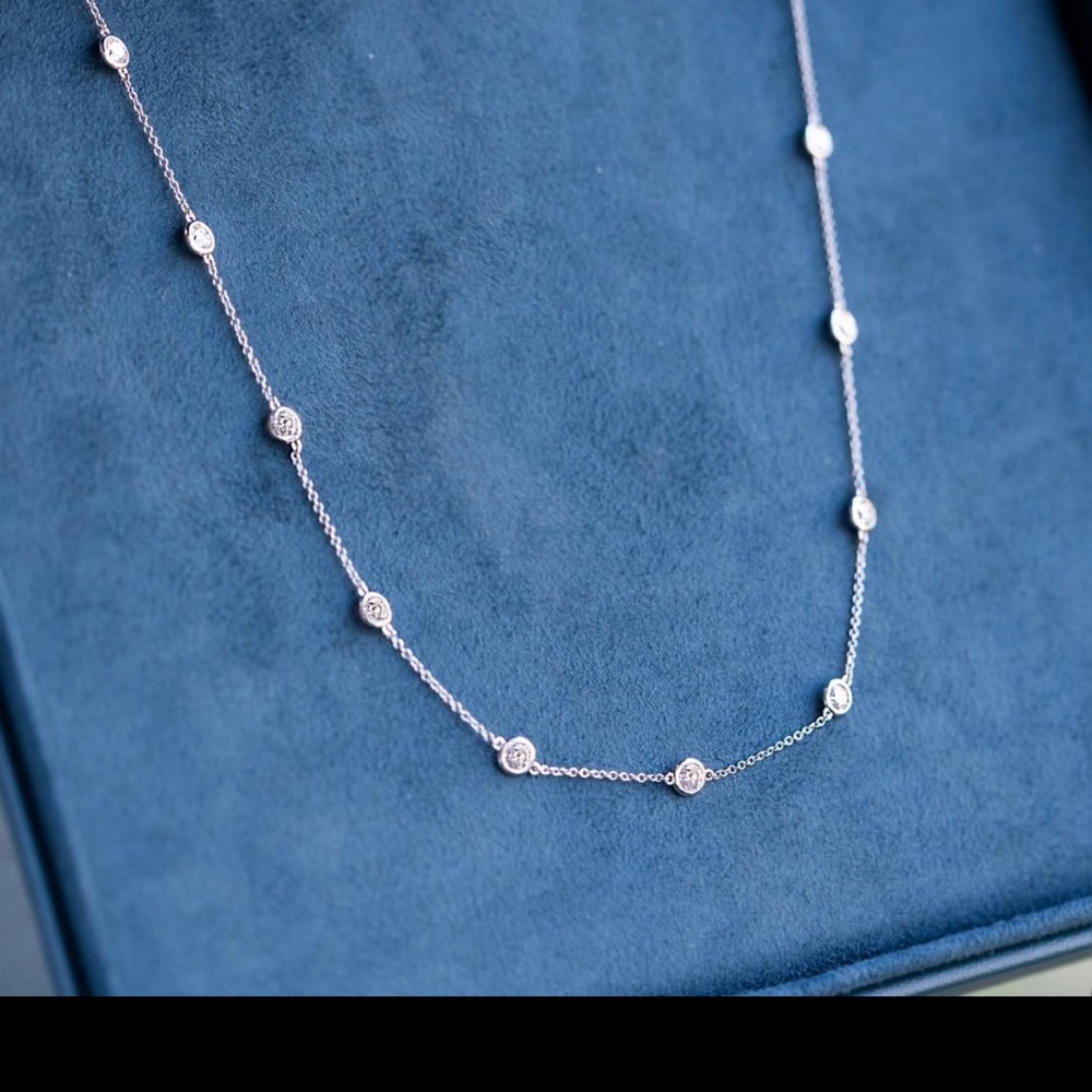 14K YELLOW gold 2ctw lab grown diamond station necklace